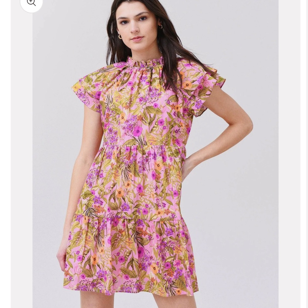 Lavendar Brown Women’s Floral Mini Dress Pink Purple
Sz XS Tiered Ruffle Sleeve
